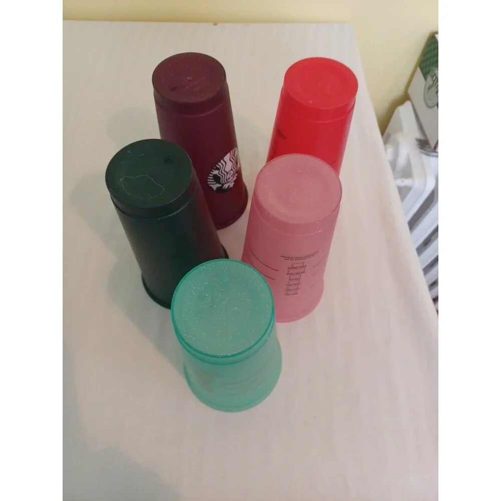 Starbucks set of 5 reusable glitter plastic cold cups 24oz tall tumblers